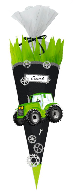 Bastel-Schultüte mit Traktor-Motiv von URSUS in schwarz und grün.