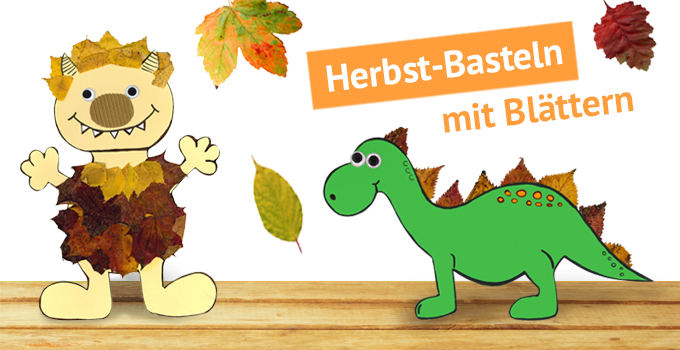 Basteln mit Blättern im Herbst: Dinosaurier und Monster mit gesammelten Blättern