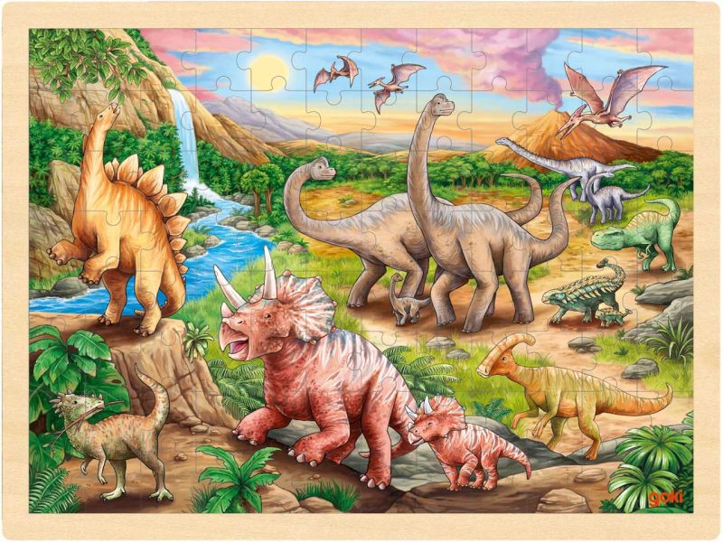 goki Einlegepuzzle »Dinosaurierwanderung«, Holz, 96 Teile 