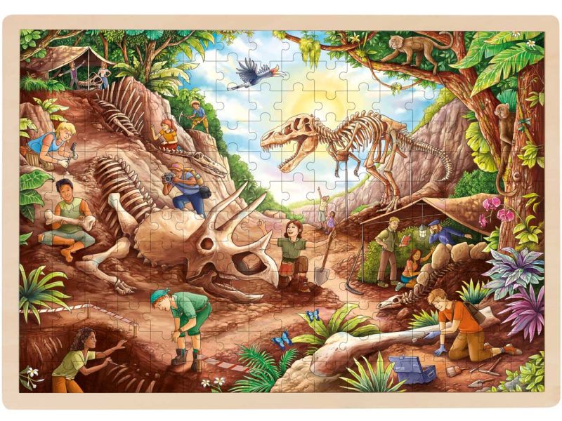 goki Einlegepuzzle »Ausgrabung Dinosaurier«, Holz, 192 Teile 