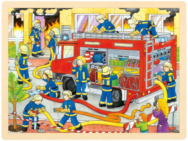 goki Einlegepuzzle »Feuerwehreinsatz«, Holz, 48 Teile 