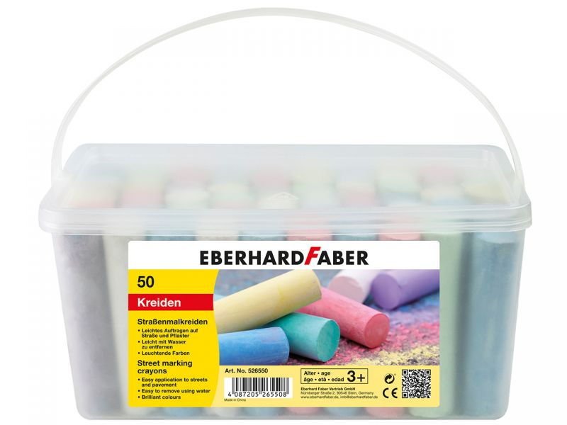 Eberhard Faber Straßenmalkreide im Eimer, 50 Stück, farbig sortiert 