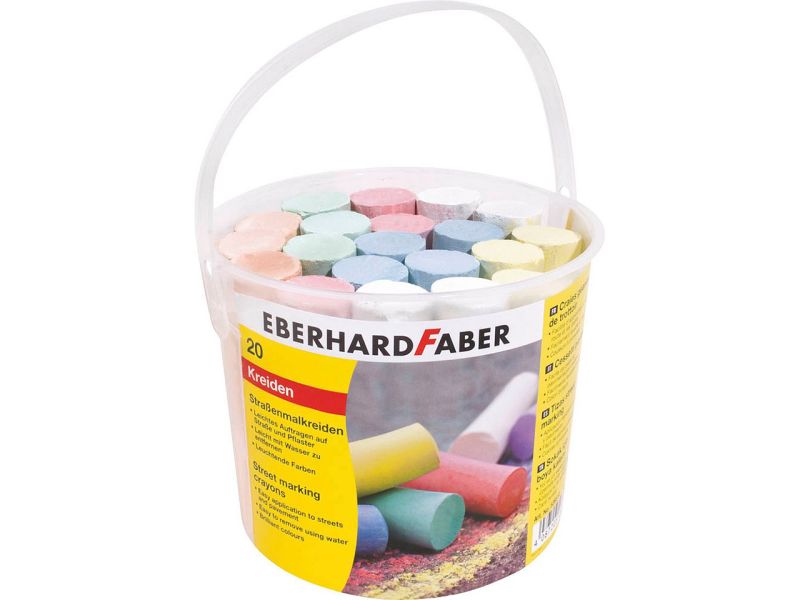 Eberhard Faber Straßenmalkreide im Eimer, 20 Stück, farbig sortiert 