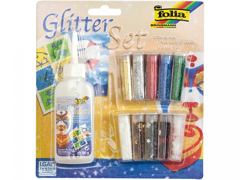 Folia Glitter-Set Farben & Formen, 10 Tuben inkl. Kleber 