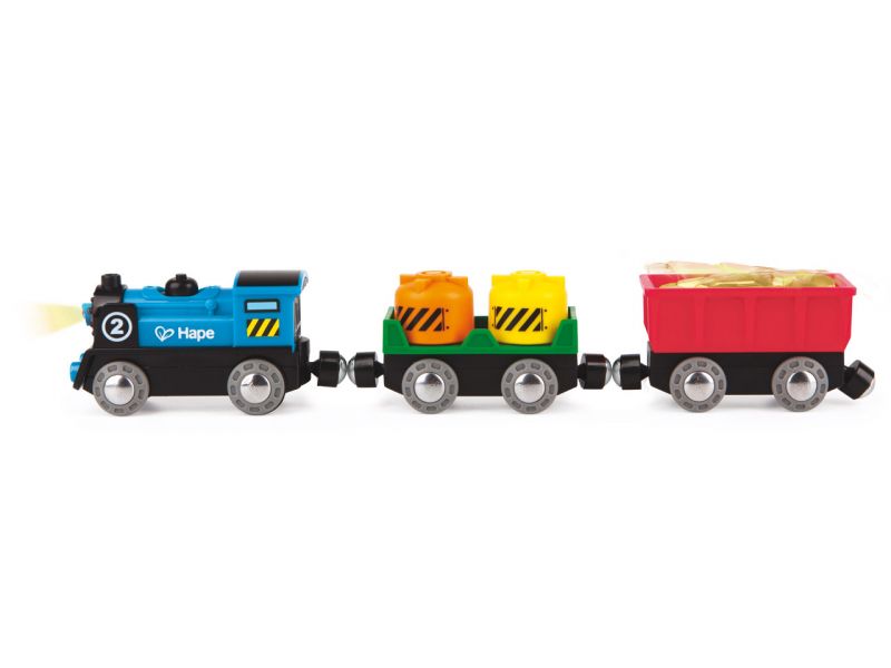 Hape E3720 Kleinkindspielzeug Güterzug mit Batterieantrieb Kinderzug Eisenbahn