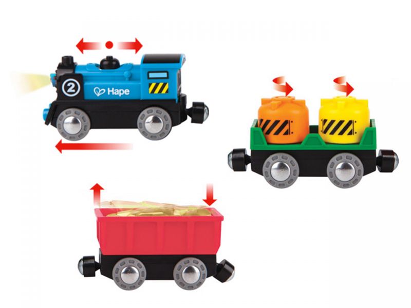 Hape E3720 Kleinkindspielzeug Güterzug mit Batterieantrieb Kinderzug Eisenbahn 